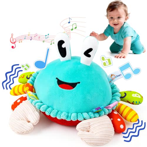 Musical Crawling Crab Plush Toy, Interactive Baby Toy for 6–18 Months Old | Soft Dancing Plush Baby Toddlers Toys, 50 Songs & Recording Feature, Tummy Time Toys, 1 Year Old Gifts for Boys Girls Infants