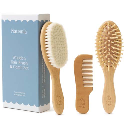 3-Piece Wooden Baby Hair Brush Set by Natemia