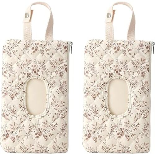 Quilted Baby Wipe Holder Floral Diaper Pouch Portable Quilted Wipes Bag for Travel Stroller Daily Casual (Beige+Beige)