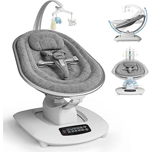 AMKE Luxury Electric Baby Swing Rocker for Infants with 5 Soothing Motions & Speeds, 3-Position Recline & Stable Design, Gentle Sway & Lullabies - As Soft, Calming Baby Boy Girl Shower Gifts