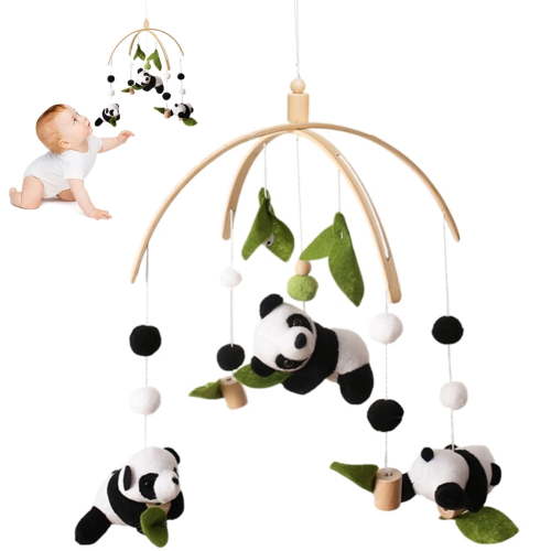 Panda Bamboo Crib Mobile – Baby Rotating Wind Chime, Plush Soothing Hanging Cot Toy for Newborns