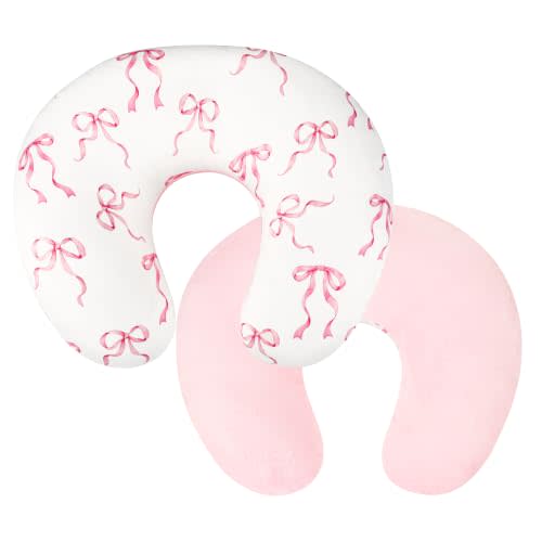 Nursing Pillow Cover 1 Pack, Removable Nursing Pillow Cover for Breastfeeding Pillows, Super Soft Comfortable Slipcover for Boy and Girls, Pink Bow