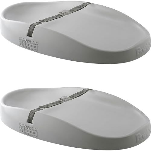 Bumbo 2 Pack Baby Changing Pads for Dresser or Table Top, Portable & Wipeable Non Slip Soft Contoured Diaper Change Station with Harness, Cool Grey