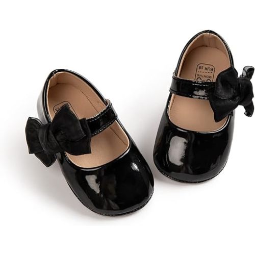 Baby Mary Jane Flats for Girls with Bowknot Cotton Anti Skid Sole Infant First Walker Princess Dress Crib Wedding Shoes