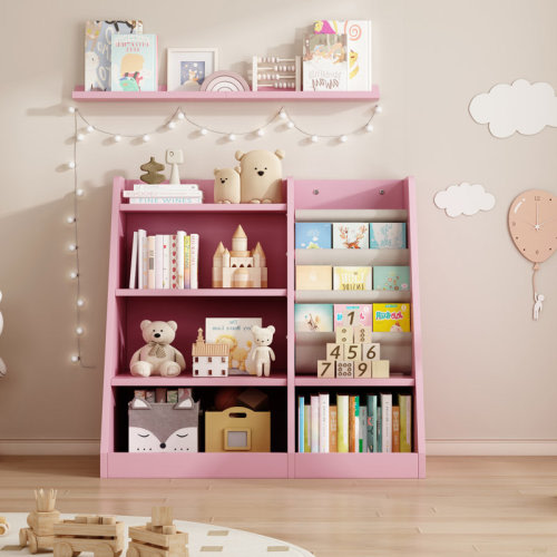 Ebern Designs Wooden Toy Storage Organizer Cabinet Kids Bookshelf Children Bookcase Toddler Baby Sling Book Rack Shelf For Playroom Bedroom Nursery Hallway School Kindergarten Living Room (Bookshelf) | Wayfair