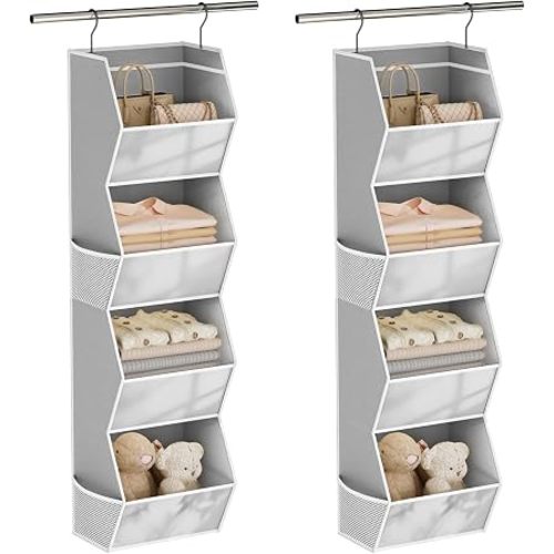 Wawocs 4 Shelf Hanging Closet Organizers and Storage for Kids 2 Packs, Grey