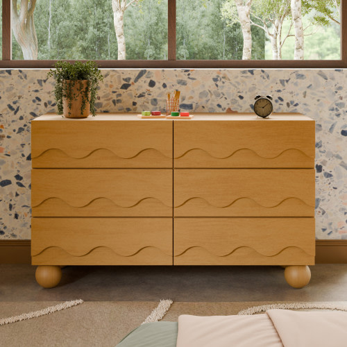 babyletto Lido Wave 6-Drawer Wide Assembled Dresser - Honey