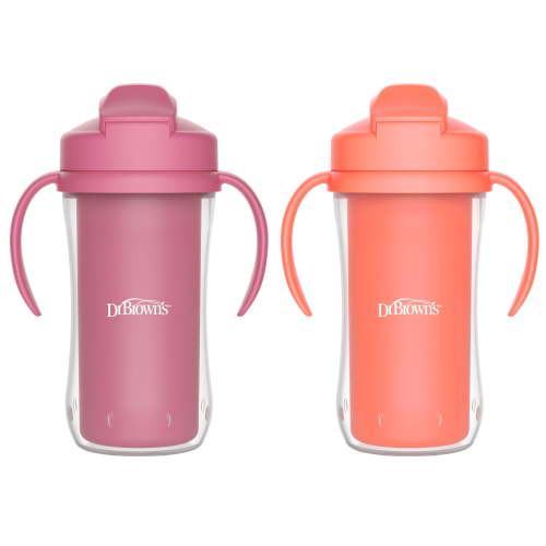 Dr. Brown's Milestones Insulated Sippy Cup with Straw and Handles, Pink, 10oz, 12m+, 2-Pack
