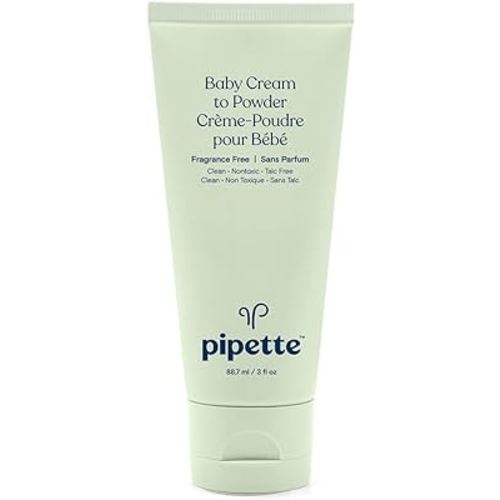 Pipette Baby Cream to Powder - Talc-Free Baby Powder, Keep Baby's Skin Happy, Squalane Helps Restore The Natural Balance of Baby’s Skin, Fragrance Free, 3 oz