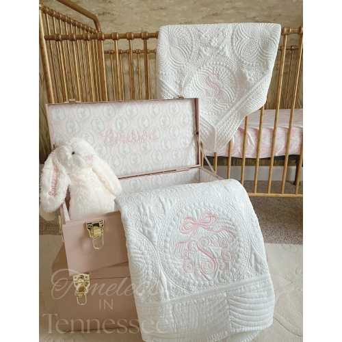 Personalized Embroidered Baby Heirloom Quilt: Custom Name, Elegant Font