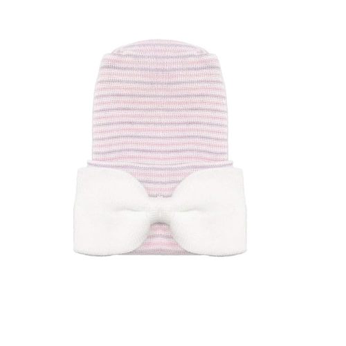 Nurses Choice Newborn Baby Girl Purple & Pink Bow Hospital Hat – Soft 2‑Ply Infant Beanie for Newborn Photos & Coming Home Outfits