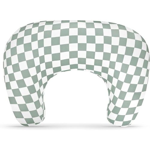 DILIMI Nursing Pillow Cover, Soft Stretchy Nursing Cover for New-Designed Breastfeeding Pillow, Removable Slipover for Baby Boy and Girls, Green Checkered Only Cover