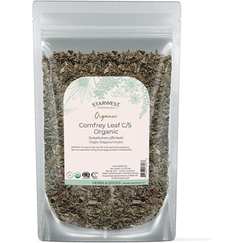 Starwest Botanicals Organic Dried Comfrey Leaf - Natural Herb for Topical Application, Salve or Oil, Cut & Sifted, Certified Kosher, Non-GMO - 4 oz Pouch