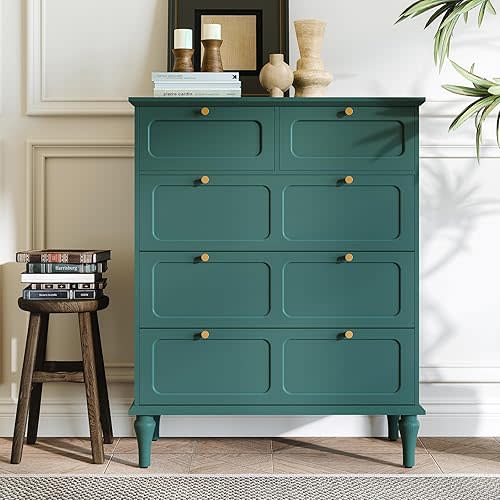 ARTPOWER 5 Drawers Dresser for Bedroom, 40" Tall Wood Mid Century Modern Chest of Drawers, Closet Clothes Storage Organizer for Living Room, Hallway, Entryway, Green