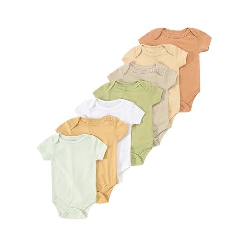 payifang 7-Pack Newborn Infant Baby Bodysuits,Assorted Colors,Comfortable Snap Closure,Unisex Triangular One-Piece Outfits