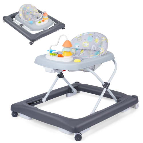Babyeap Baby Walker,Foldable Baby Activity Walker with Wheels,Toddler Activity Centers,Removable Toys,Ages 6-15 Months,Gray