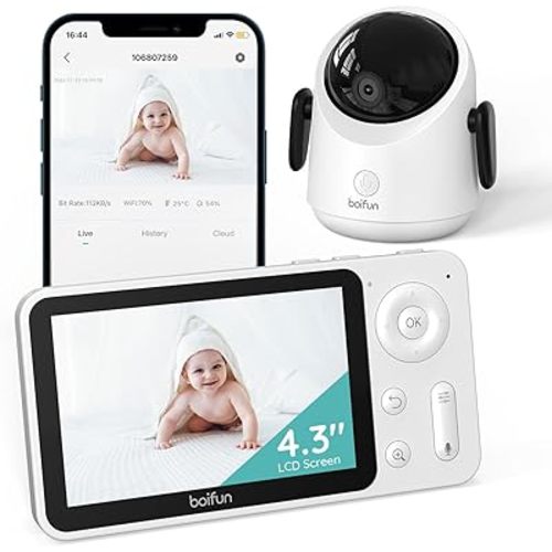 BOIFUN Video Baby Monitor Camera WiFi App & Screen Control, 360° Camera 1080P, Motion & Sound Detection, Auto Tracking, Two-Way Audio, Humidity&Temperature Sensor [Energy Class A+++]