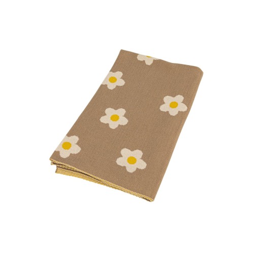 Cotton Knit Baby Blanket with Printed Flowers, Brown and White