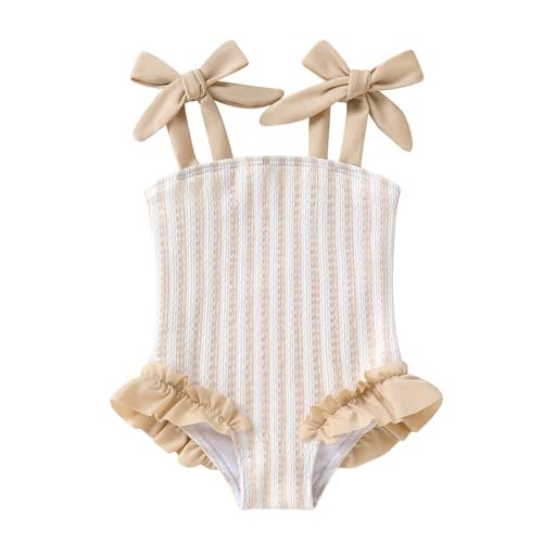 Happy Town Toddler Swimsuit Girl Solid Color Stripe One-Piece Baby Bathing Suits