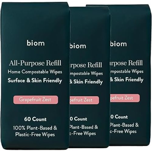 Biodegradable All-Purpose Wipes 3-Pack Refill - Eco-Friendly Grapefruit Cleaning Wipes | Plant-Based Surface Cleaner for Home & Travel | Kid & Pet Friendly Wet Wipes | All Natural & Non-Toxic
