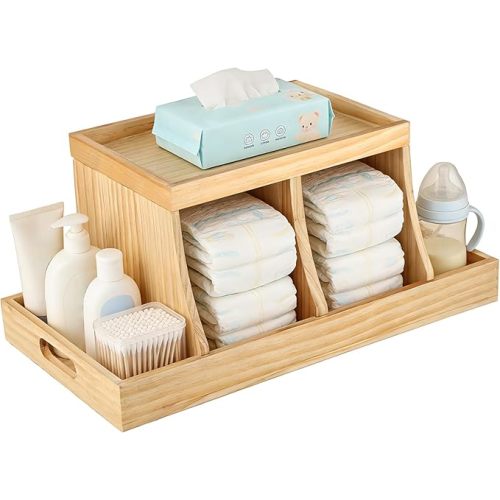 Three colors Diaper Organizer, Wooden Diaper Caddy Organizer, Changing Table Organizer, Diaper Storage Organizer, Nursery Baby Organization (Brown)