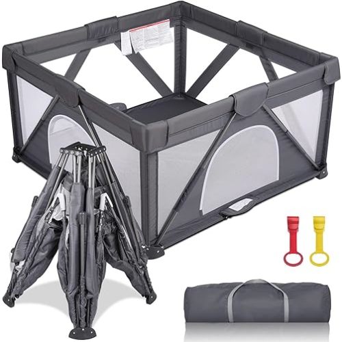 Foldable Baby Playpen, Extra Large Play Pen for Babies and Toddlers, Baby Fence Play Yard, Safety Kids Portable Playpin Indoor&Outdoor (50"X50",Dark Grey)