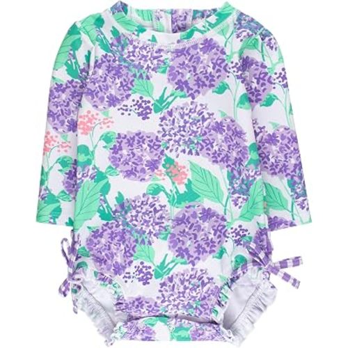 RuffleButts Baby Girls Novelty Baby One Piece - Rash Guard Swimsuit UPF 50+