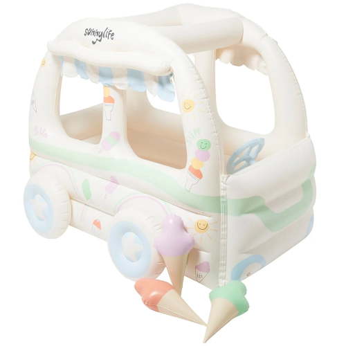Sunnylife: Inflatable Cubby Vehicle - Summer Sundae - Pastel Ice Cream Truck, Center, 3 Inflatable Cones, In-Outdoor Hide-Out Playhouse, Kids 3+