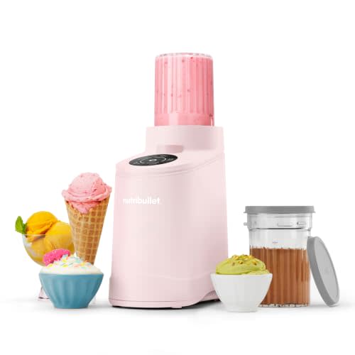 nutribullet Chill Ice Cream Maker, for Gelato, Sorbet, Frozen Yogurt, Smoothie Bowls, Compact Size, (2) Dishwasher Safe 16 oz. Pint Cups with Lids, Cotton Candy Pink, NBD50100CCP
