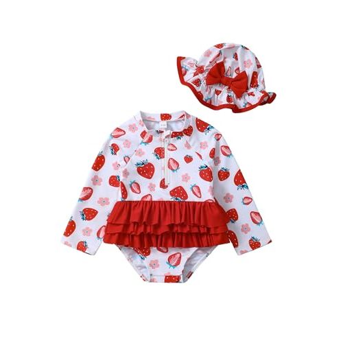 sweetabby Newborn Baby Girl Swimsuit Toddler Bathing Suit One Piece Ruffle Short Sleeve Baby Swim Suit Infant Swimwear