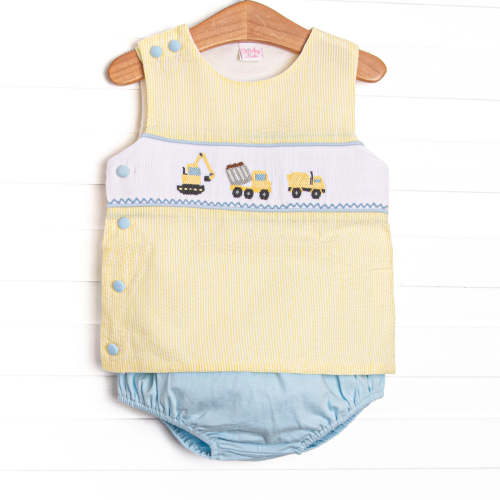 Work Zone Smocked Diaper Set, Yellow – Stitchy Fish