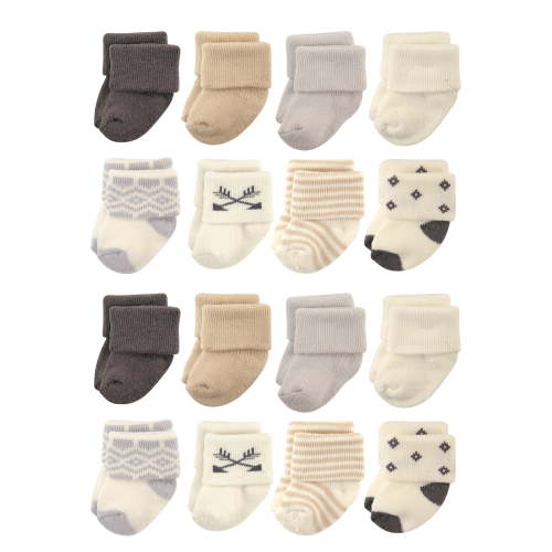 Hudson Baby Cotton Rich Baby Terry Socks 16-Pack, Gray Cream Solid, 0-6 Months