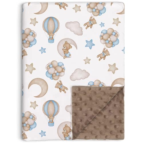Bear Baby Blanket for Unisex, Blue Bear Toddler Soft Minky Blanket | Double Layer Dotted Backing, Nursery Newborn Baby Crib Receiving Blanket, 30"x40"