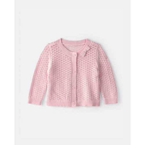 Baby Girl Bow Pointelle Button-Up Cardigan Sweater - Pink - OshKosh B'gosh | Carter's