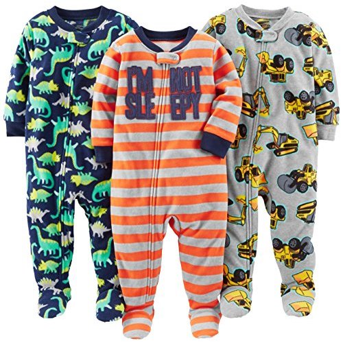 Simple Joys by Carter's Toddlers and Baby Boys' Loose-Fit Flame Resistant Fleece Footed Pajamas, Pack of 3