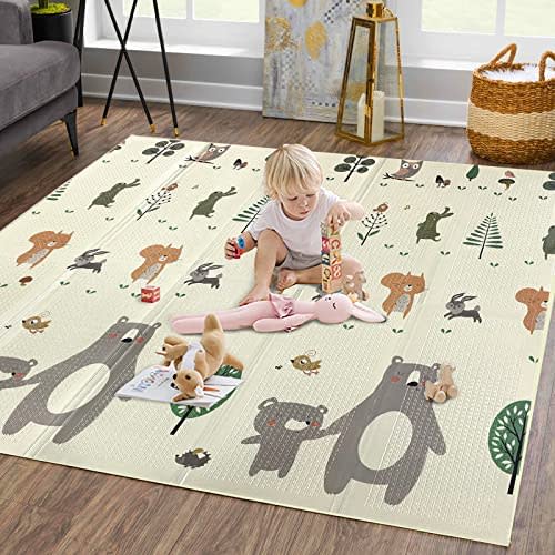 Mergren Portable Extra Large Foldable Play Mat, Waterproof Easy to Clean Baby Crawling Mat, Non-Toxic BPA Free Folding Play Mats with Carry Bag, Convenient to Carry(79"×71")