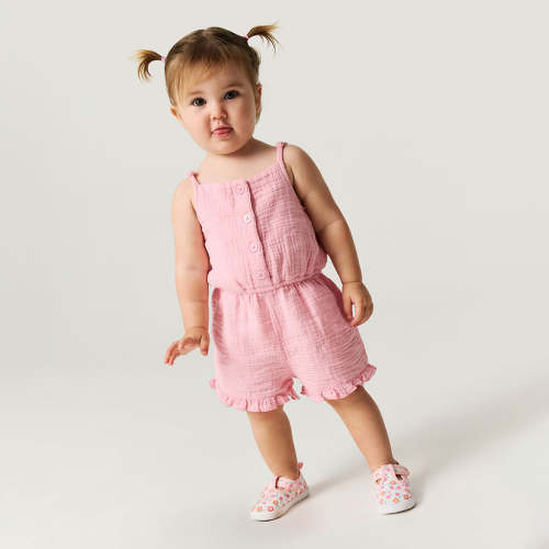 Happy Pink Cotton Crinkle Romper