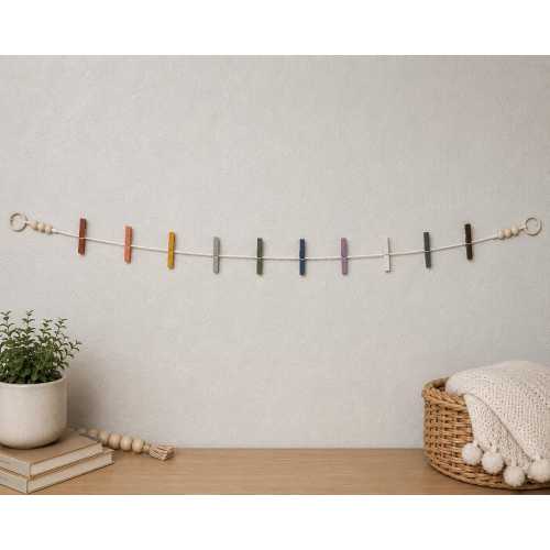 Boho Rainbow Clothespin Garland | Kids Art Display, Photo Holder, Nursery Decor