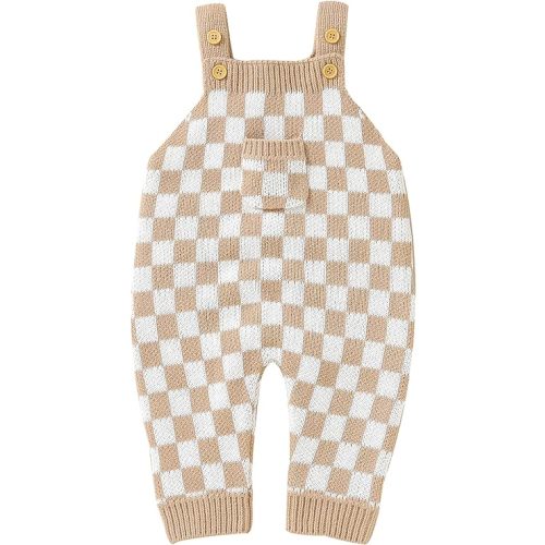 Unisex Baby Girl Boy Knitted Romper Jumpsuit Checkerboard Plaid One Piece Button Down Sweater Playsuit Clothes