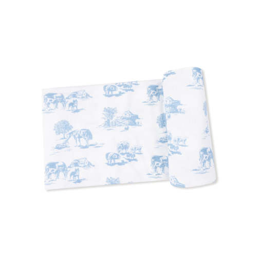 Ribbed Stretch Swaddle, Farm Toile Blue