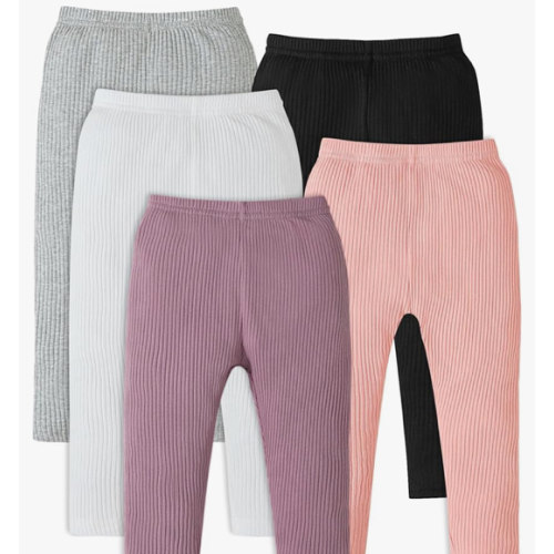 5 Pack Baby Girl Pants: Infant Solid Ribbed Pants Soft Cotton Pull On Leggings for Toddler 0-48 Months