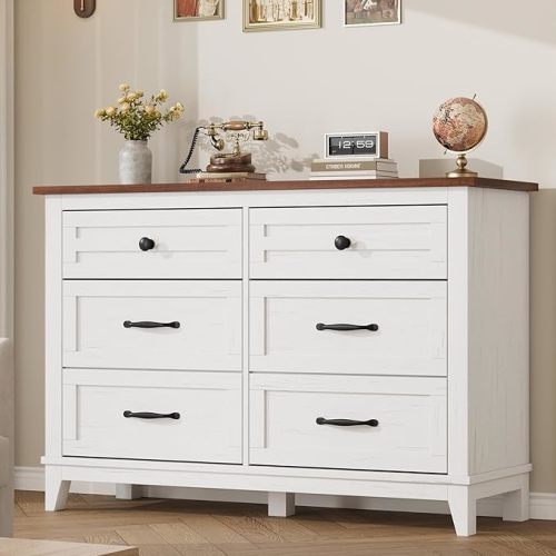 GarveeHome 6 Dresser for Bedroom, 47 in Wide Drawer Dresser with Storage Freestanding, Wooden Closet Storage Chest for Living Room, Bedroom, Entryway, Walunt