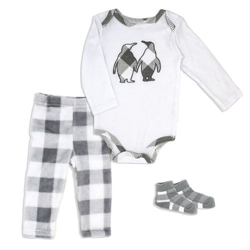 Baby Boys And Girls Gray Buffalo Plaid Plush 3 Piece Lounge Set