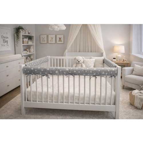 Organic Muslin Crib Rail Cover, Reversible Jacquard Stars, Hypoallergenic Cotton Ties