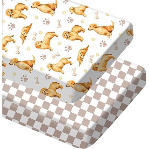 2 Pcs Golden Retriever Crib Sheet Set 52 x 28 x 8 Inches Baby Sheet Newborn Bedding Nursery Crib Sheets for Girl Boys Baby Gifts for Toddler Mattresses
