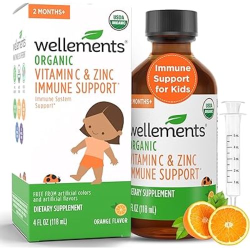 Wellements Organic Kids Immune Support* Syrup with Vitamin C & Zinc 2 Months+ (4 Fl Oz) | Immune Support* for Kids & Toddlers, Orange Flavor | Free from Dyes, Parabens & Top 9 Most Common Allergens