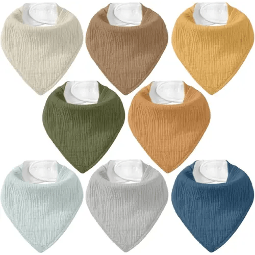 Muslin Baby Bibs 8 Pack, Baby Bandana Drool Bib for Drooling and Teething, Cotton Soft Absorbent for Girls Boys Calm Style Plain Solid Color
