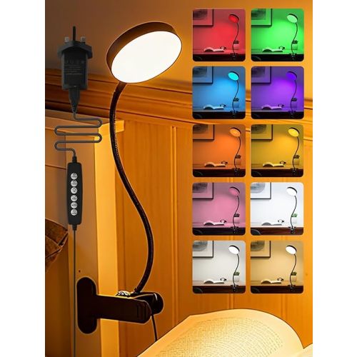 Desk Lamp,10 Colors RGB&Warm White Desk Light,10 Brightness Dimmable Clip On Lamp,500LM Bright Reading Light,USB Adapter Table Lamp for Office,Computer,Work,Study,Craft,Bedside Table,Bedroom