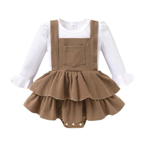 Younger Tree Newborn Girl Fall Winter Outfit Baby Long Sleeve Romper Corduroy Overall Dress Clothes Sets for 12-18 Months