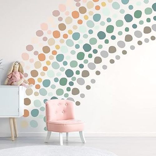 Epakh 296 Pcs Polka Dots Wall Decal Boho Rainbow Kids Playroom Wall Decor Gifts, Colorful Nursery Room Bedroom Classroom Watercolor Decal Art, Peel and Stick Modern Decor Sticker(Light Colors)